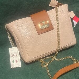 Valentina Cream Crossbody Bag with Gold Chain